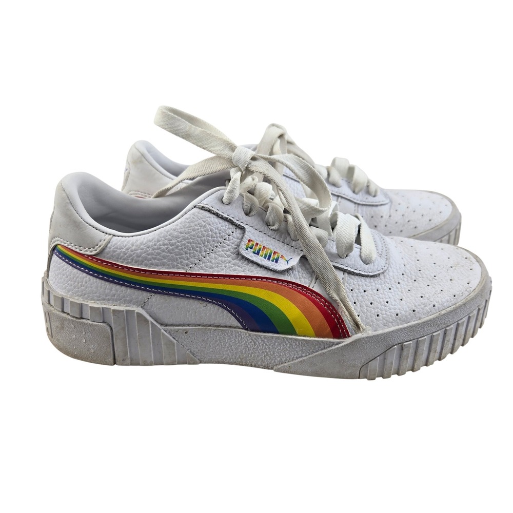 Puma Cali Womens Sneakers White Rainbow Pride Platform Leather Shoes ‎ 7.5